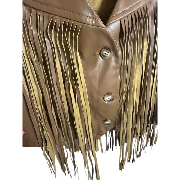 NWT Sadie & Sage Brown Faux Leather Fringe Vest | Western Boho Size Small - Picture 3 of 8